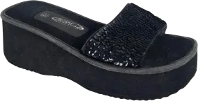 00's Black Chunky Platform Slip On Sandals by Lower East Side