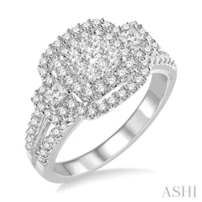 1 Ctw Square Shape Diamond Lovebright Engagement Ring in 14K White Gold