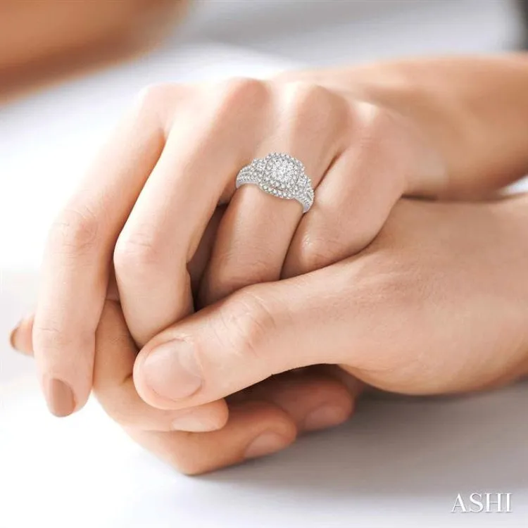 1 Ctw Square Shape Diamond Lovebright Engagement Ring in 14K White Gold