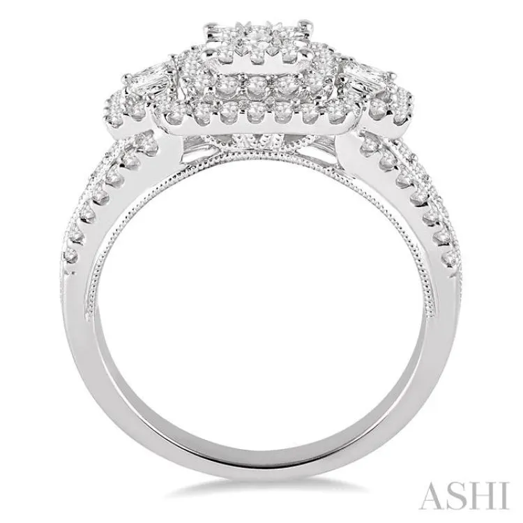 1 Ctw Square Shape Diamond Lovebright Engagement Ring in 14K White Gold