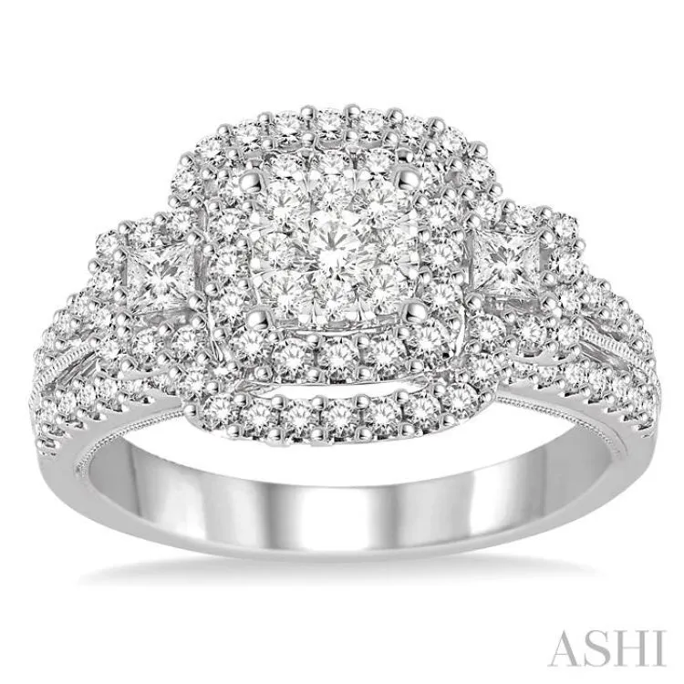 1 Ctw Square Shape Diamond Lovebright Engagement Ring in 14K White Gold