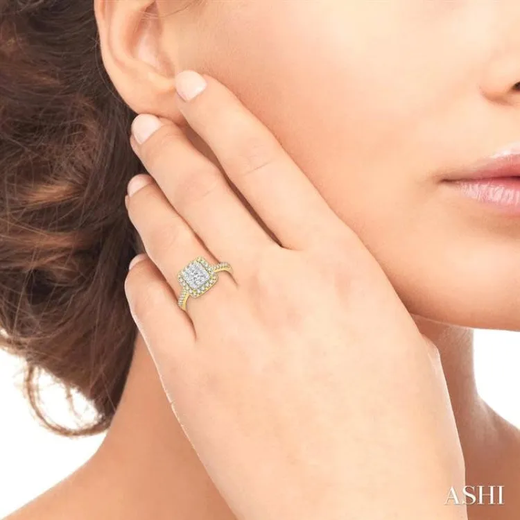 1 Ctw Square Shape Diamond Lovebright Ring in 14K Yellow and White Gold