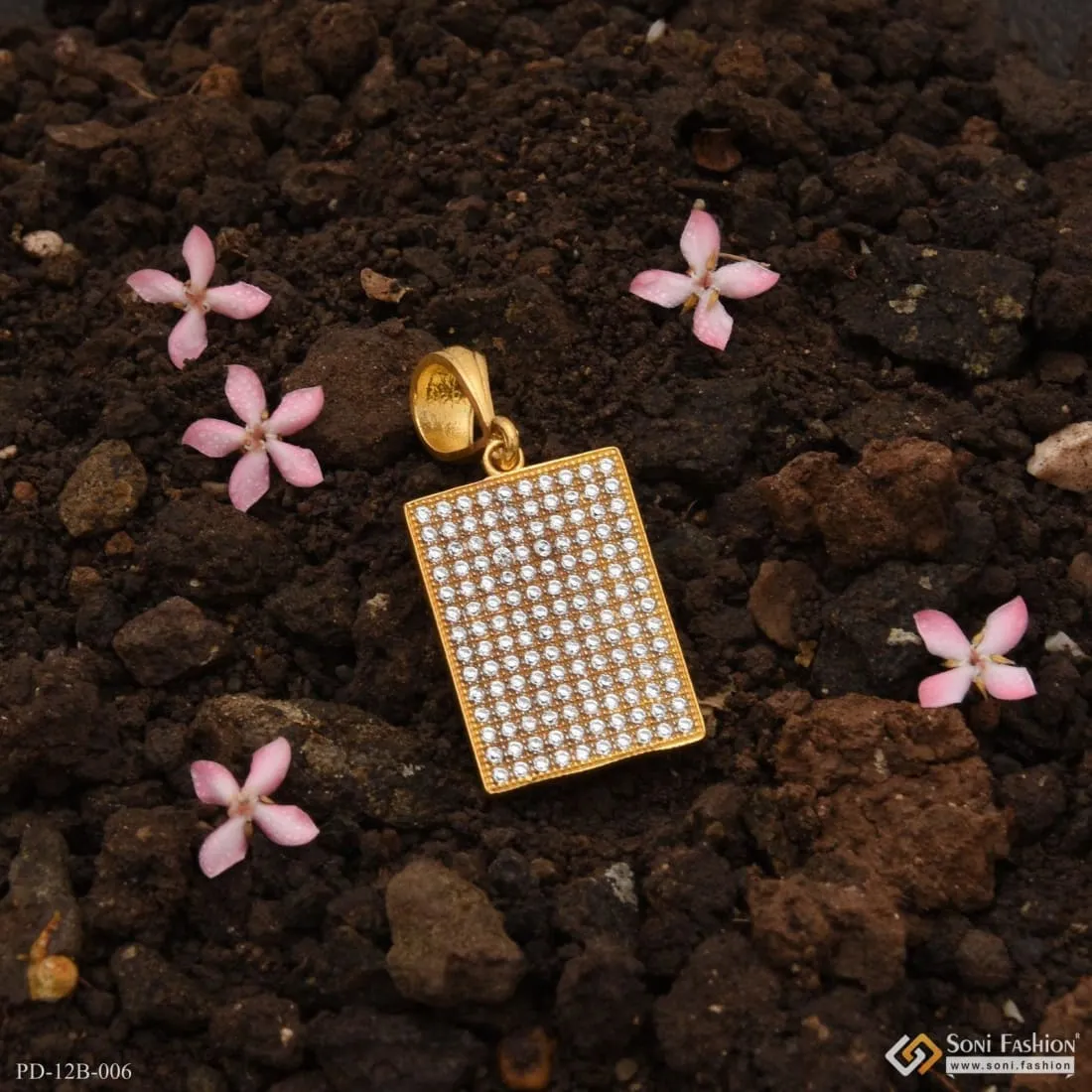 1 Gram Gold Forming Square with Diamond Finely Detailed Design Pendant - Style B006