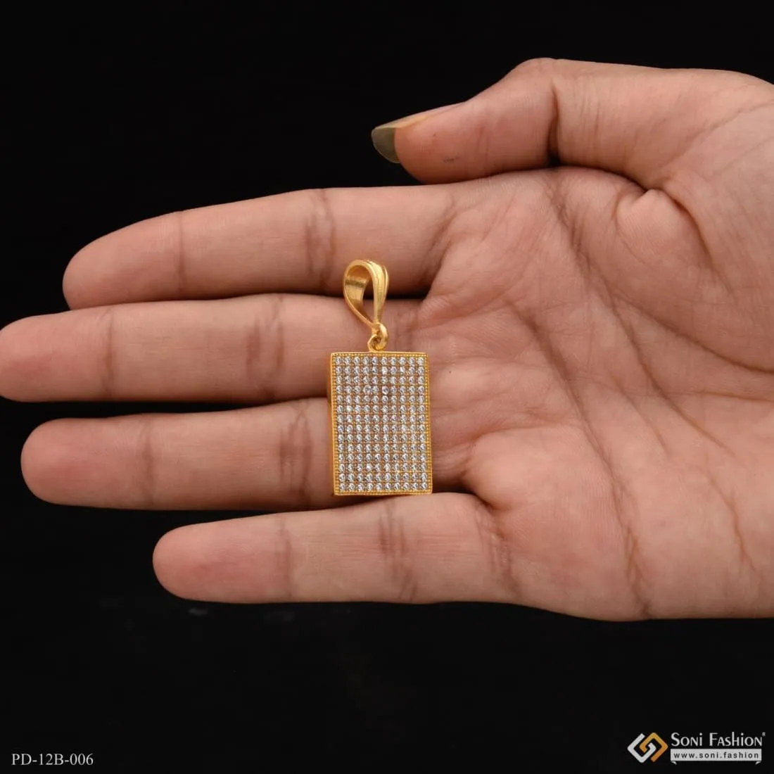 1 Gram Gold Forming Square with Diamond Finely Detailed Design Pendant - Style B006