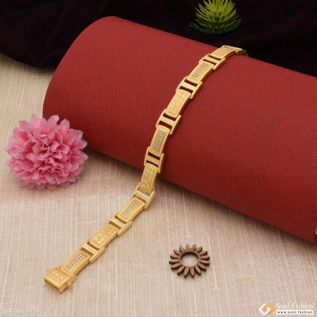 1 Gram Gold Forming Square With Diamond Glamorous Design Bracelet - Style C026