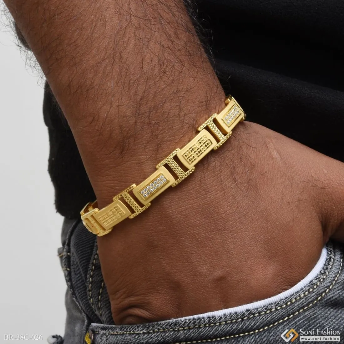 1 Gram Gold Forming Square With Diamond Glamorous Design Bracelet - Style C026