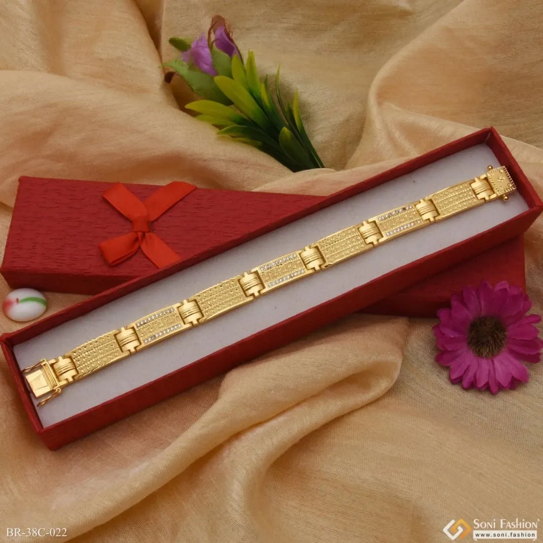 1 Gram Gold Forming Square with Diamond Sophisticated Design Bracelet - Style C022