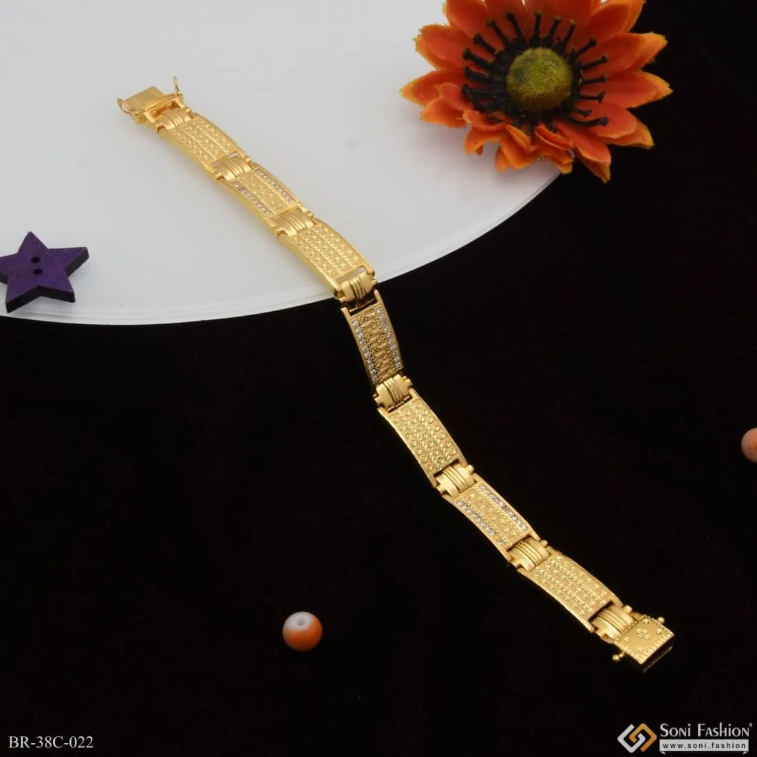 1 Gram Gold Forming Square with Diamond Sophisticated Design Bracelet - Style C022