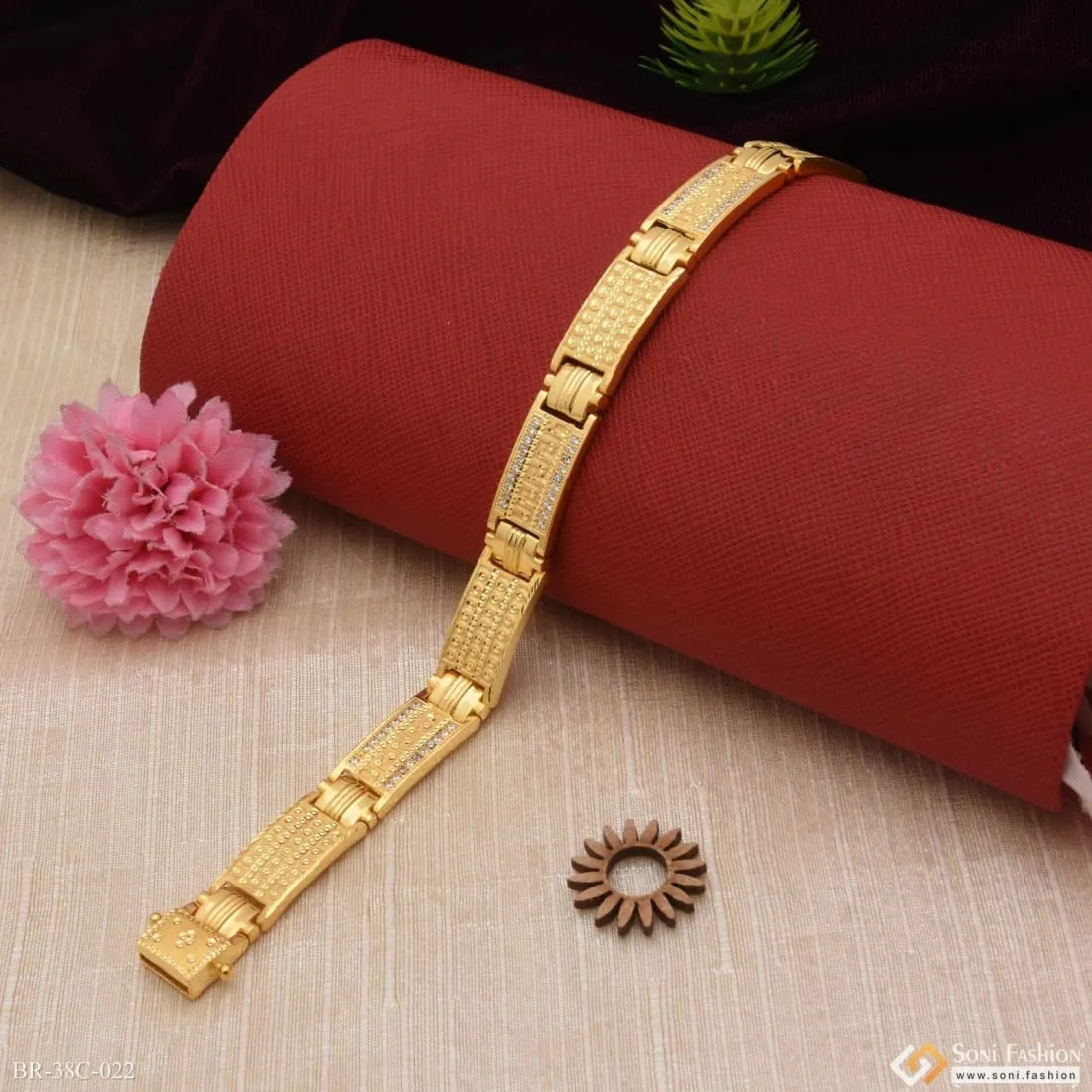 1 Gram Gold Forming Square with Diamond Sophisticated Design Bracelet - Style C022
