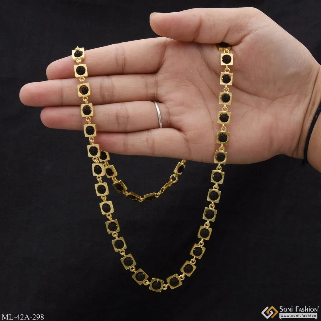 1 Gram Gold Plated Cool Design Superior Quality Rudraksha Mala For Men - Style A298