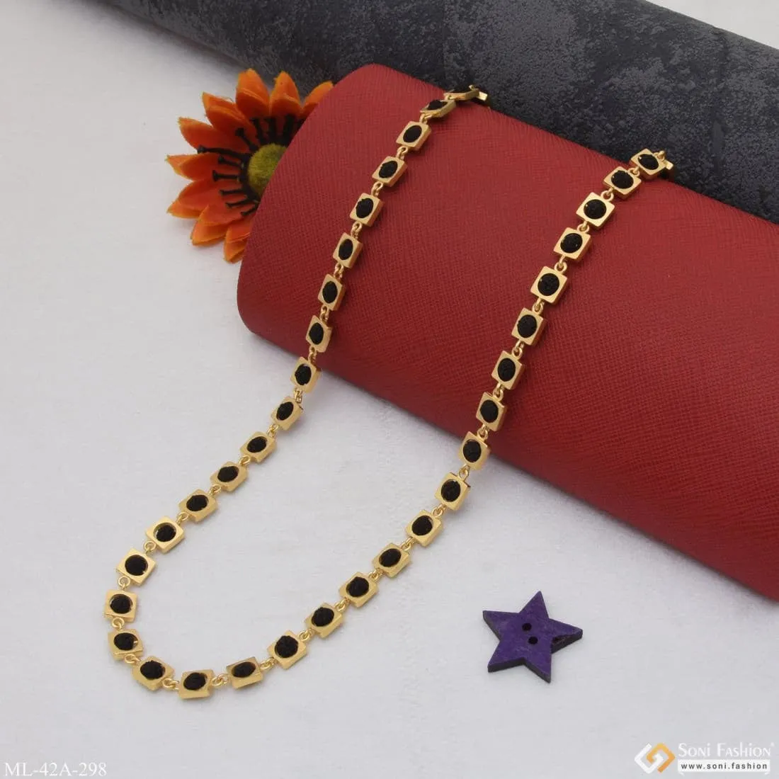 1 Gram Gold Plated Cool Design Superior Quality Rudraksha Mala For Men - Style A298
