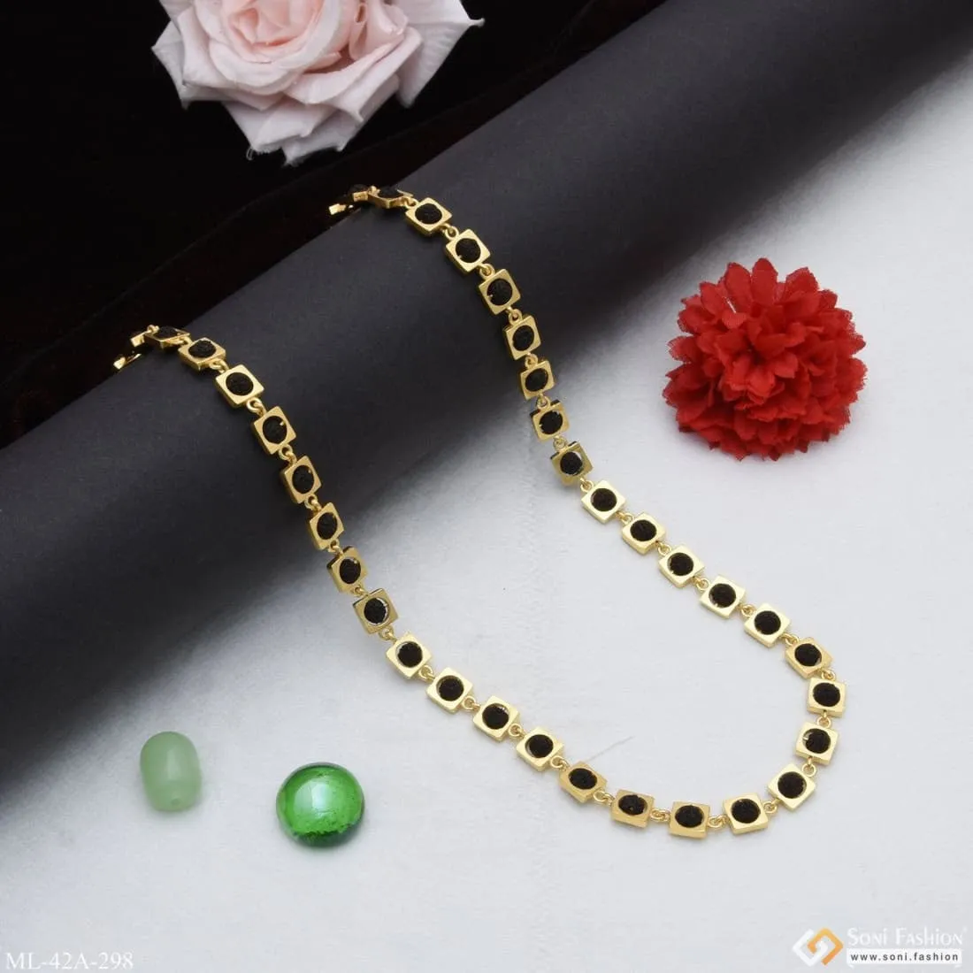 1 Gram Gold Plated Cool Design Superior Quality Rudraksha Mala For Men - Style A298
