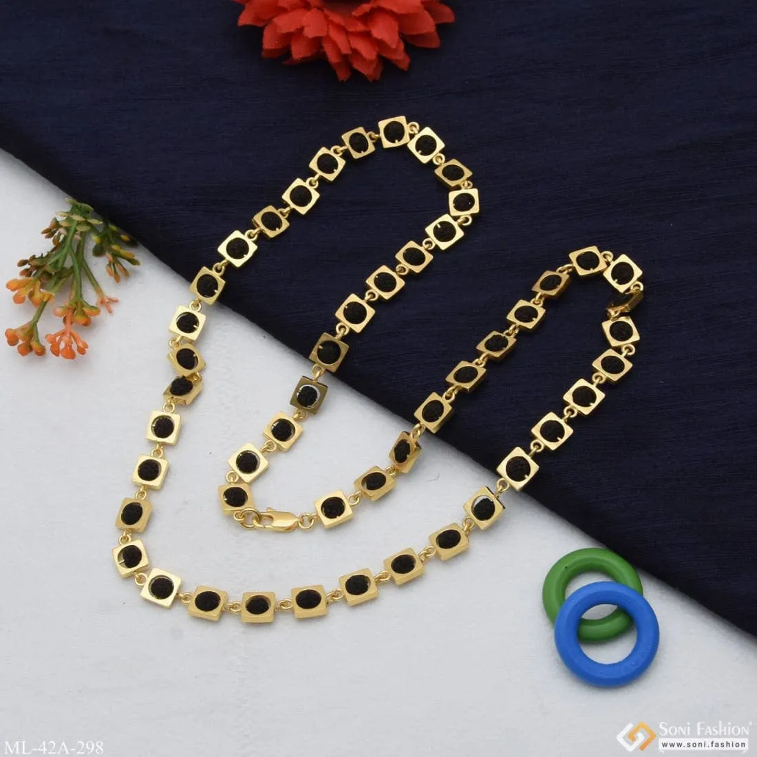 1 Gram Gold Plated Cool Design Superior Quality Rudraksha Mala For Men - Style A298