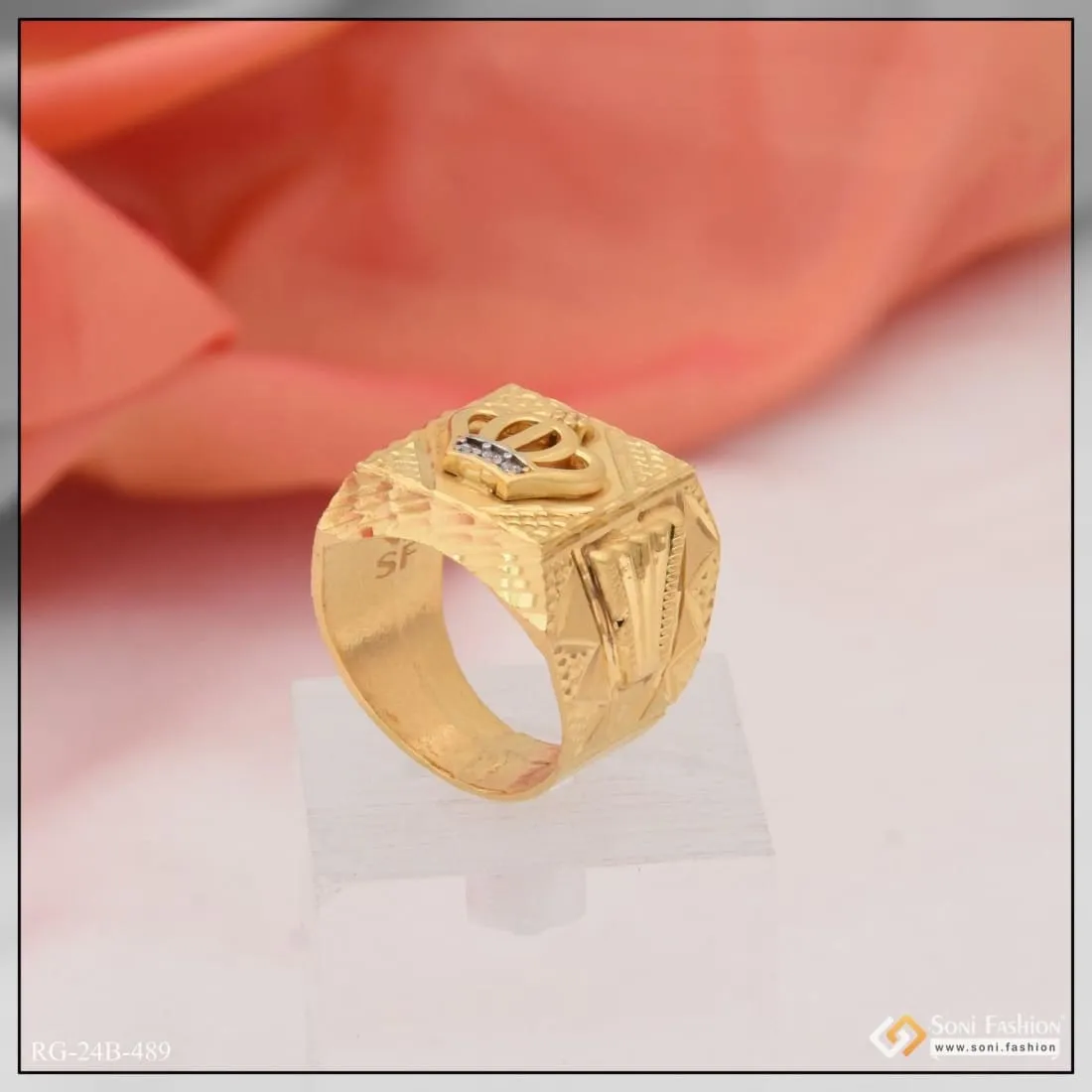 1 Gram Gold Plated Crown with Diamond Glamorous Design Ring for Men - Style B489