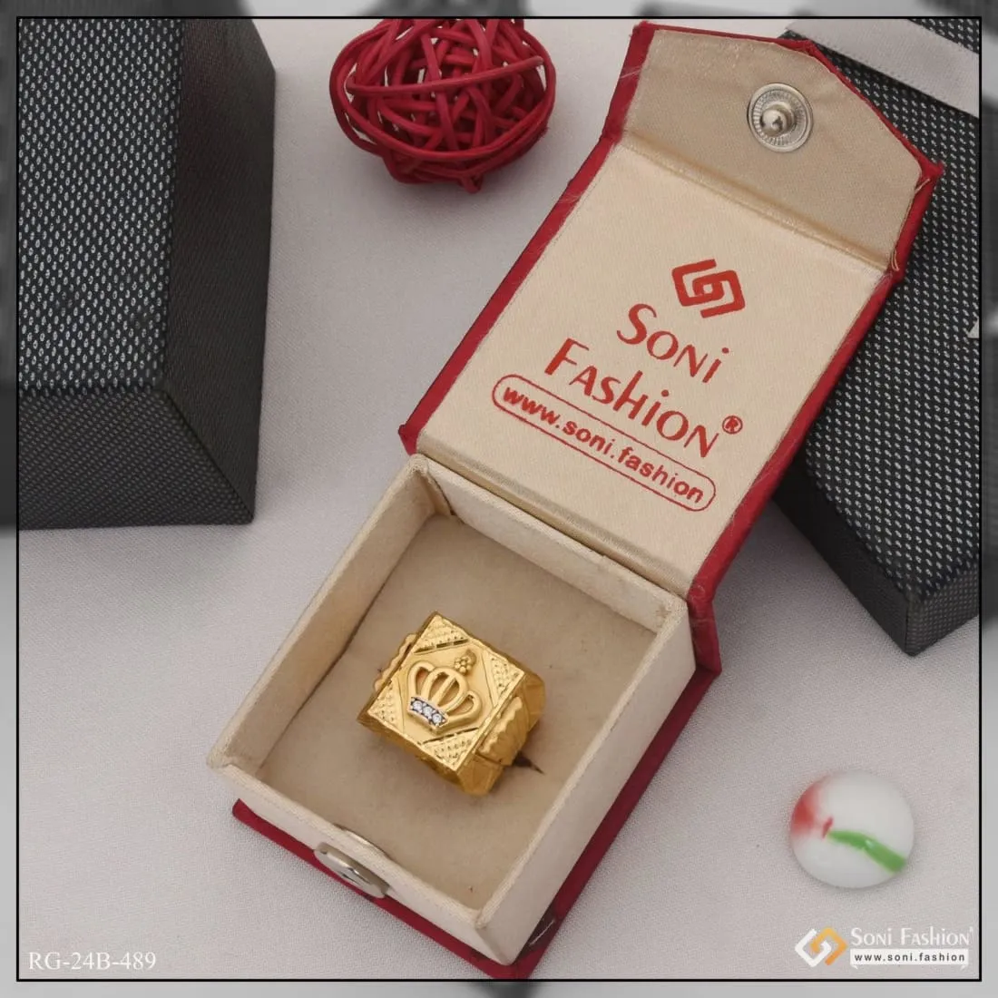 1 Gram Gold Plated Crown with Diamond Glamorous Design Ring for Men - Style B489