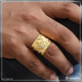 1 Gram Gold Plated Crown with Diamond Glamorous Design Ring for Men - Style B489