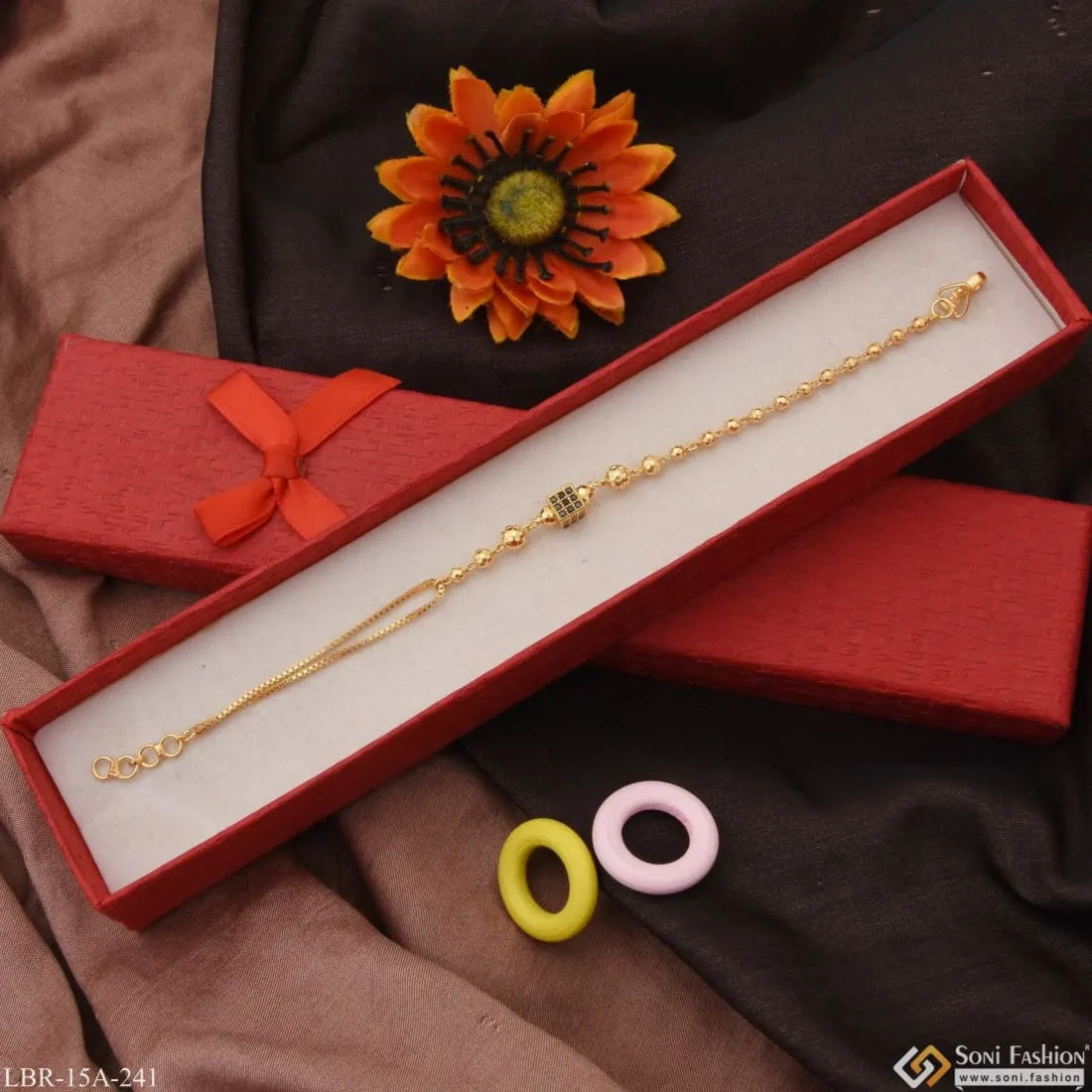 1 Gram Gold Plated Cube With Diamond Superior Quality Bracelet For Lady - Style A241