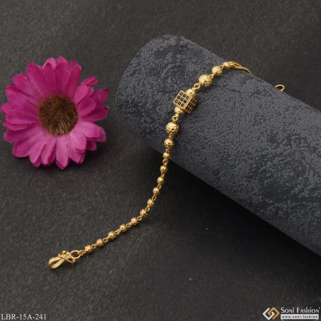 1 Gram Gold Plated Cube With Diamond Superior Quality Bracelet For Lady - Style A241