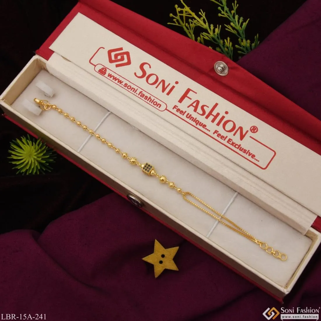 1 Gram Gold Plated Cube With Diamond Superior Quality Bracelet For Lady - Style A241
