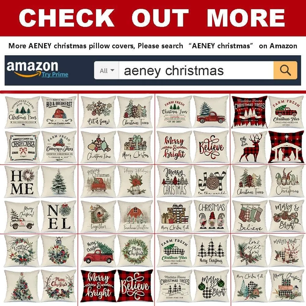 18X18 Christmas Pillow Covers! Set of 4 Merry & Bright Buffalo Plaid Christmas Pillows Winter Holiday Red Truck Xmas Throw Pillows Farmhouse Christmas Decor for Couch