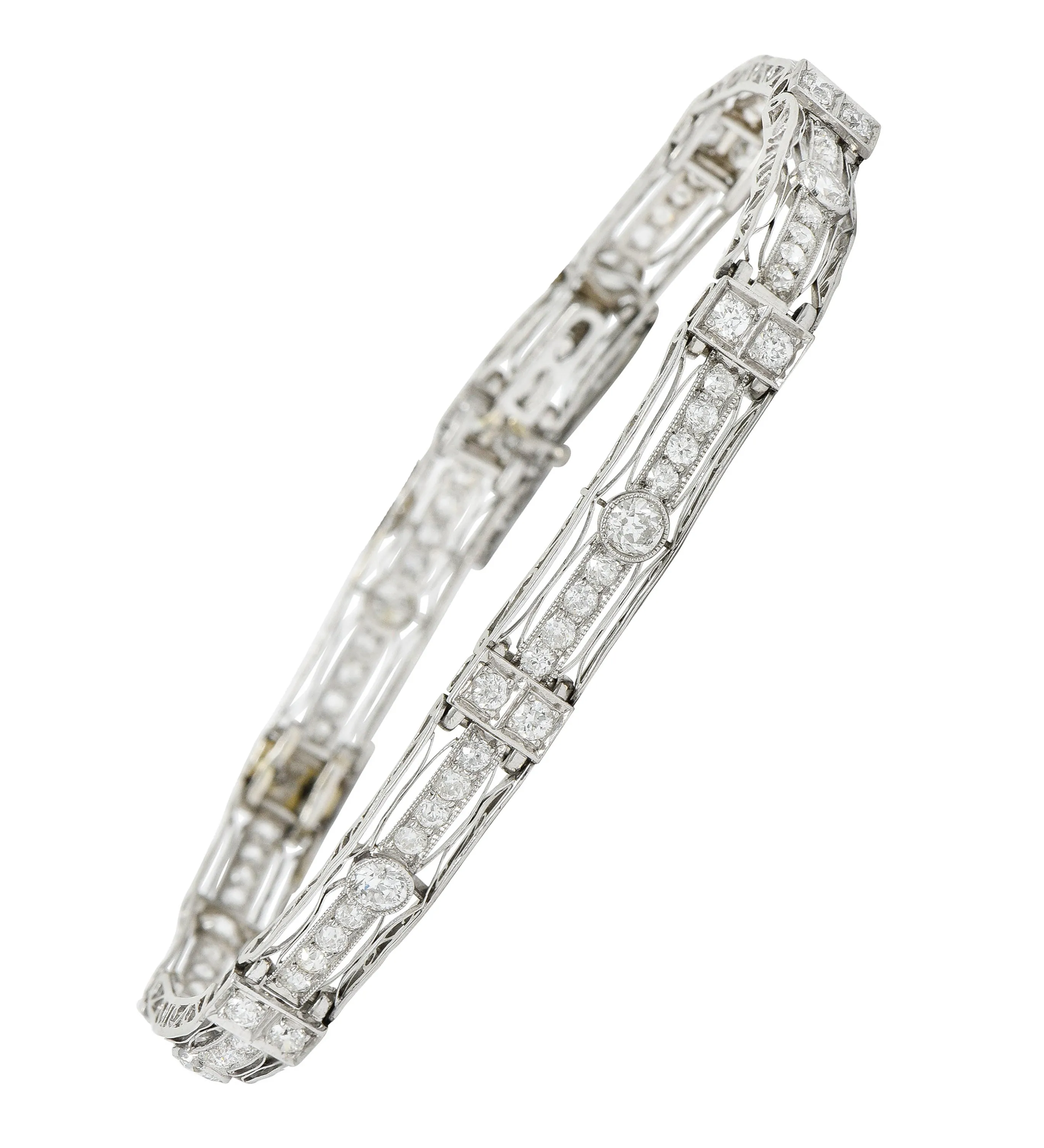 1930's Art Deco 3.82 CTW Diamond Platinum Scrolled Link Bracelet