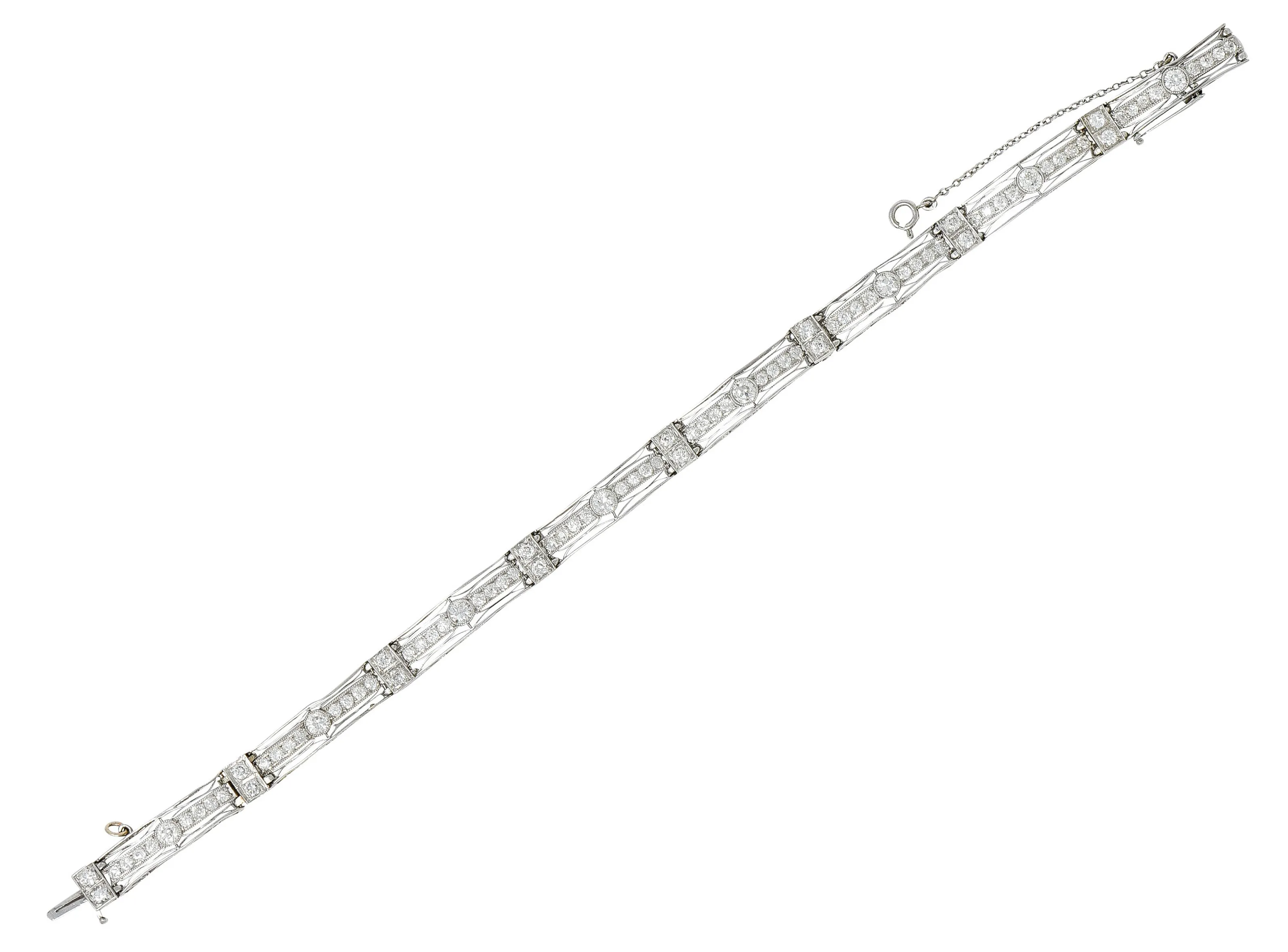 1930's Art Deco 3.82 CTW Diamond Platinum Scrolled Link Bracelet