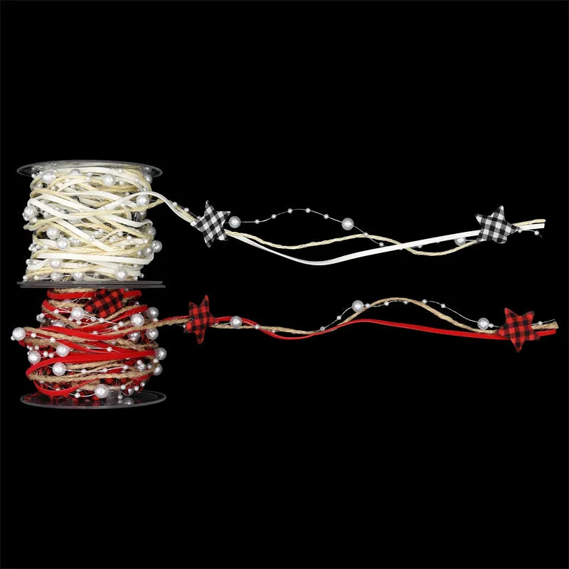 2 Rolls Christmas Packing Materials Red Black Plaid Five-Pointed Star Christmas Tree DIY Gift Bandage