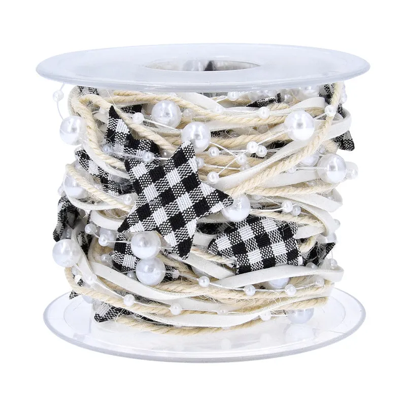 2 Rolls Christmas Packing Materials Red Black Plaid Five-Pointed Star Christmas Tree DIY Gift Bandage