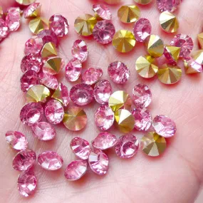 6mm Tip End Rhinestones / SS28 Pointed Back Resin Rhinestones (Pink / Around 25pcs) Bling Bling Faceted Round Rhinestone Decoration RHE108