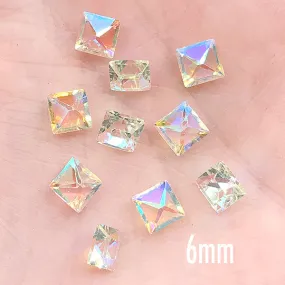 AB Clear Square Resin Rhinestones | Faceted Point Back Rhinestone | Sparkle Embellishments for Resin Jewelry DIY (10 pcs / 6mm)