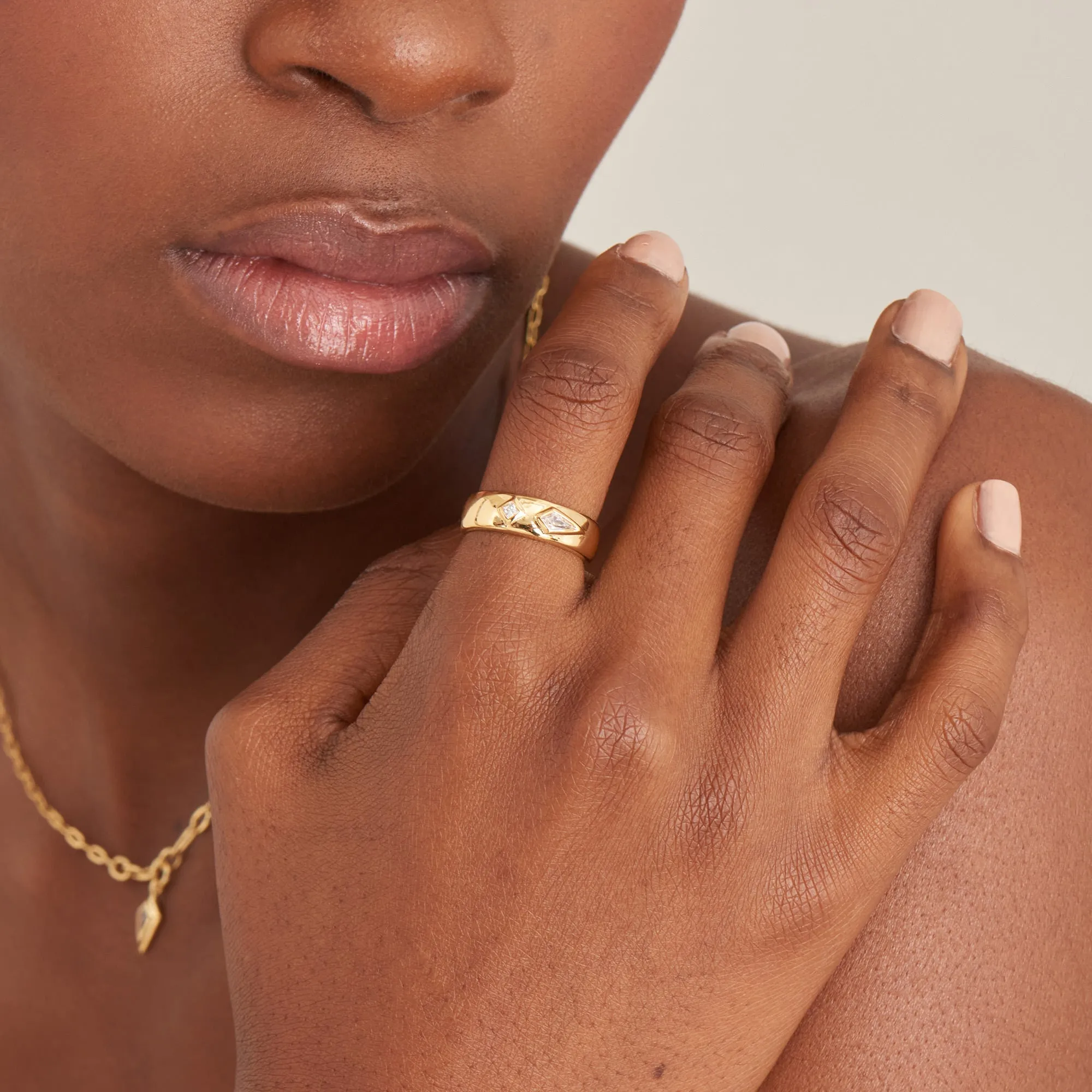 Ania Haie Gold Sparkle Emblem Thick Band Ring