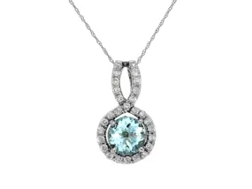 Aquamarine and Diamond Halo Pendant