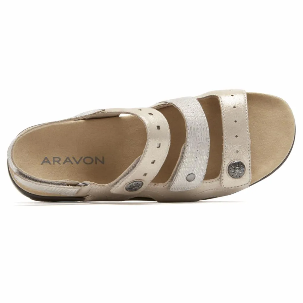 Aravon POWER COMFORT SANDALS THREE STRAP METALLIC SAND