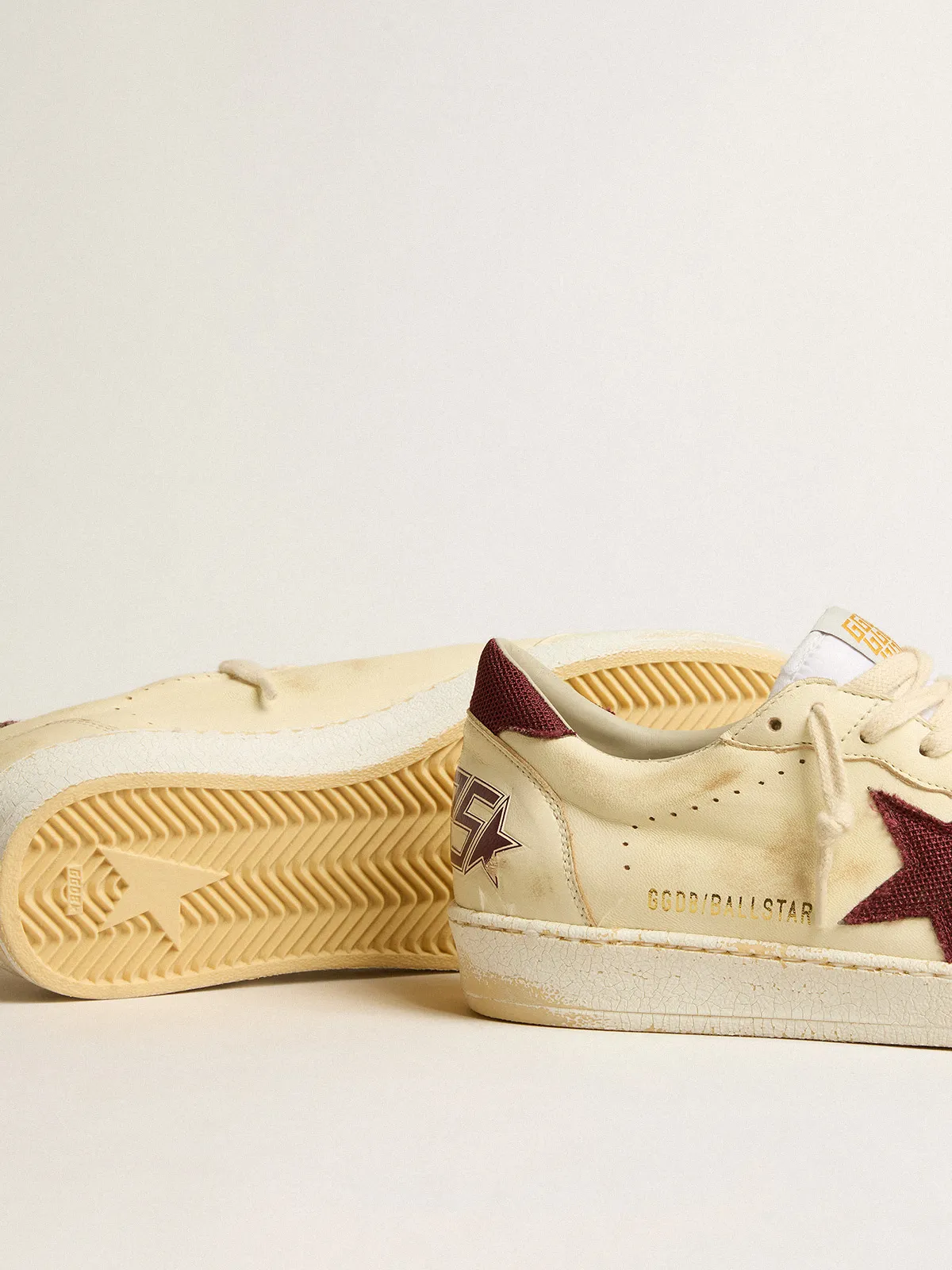Ball Star in beige nappa with burgundy mesh star and heel tab