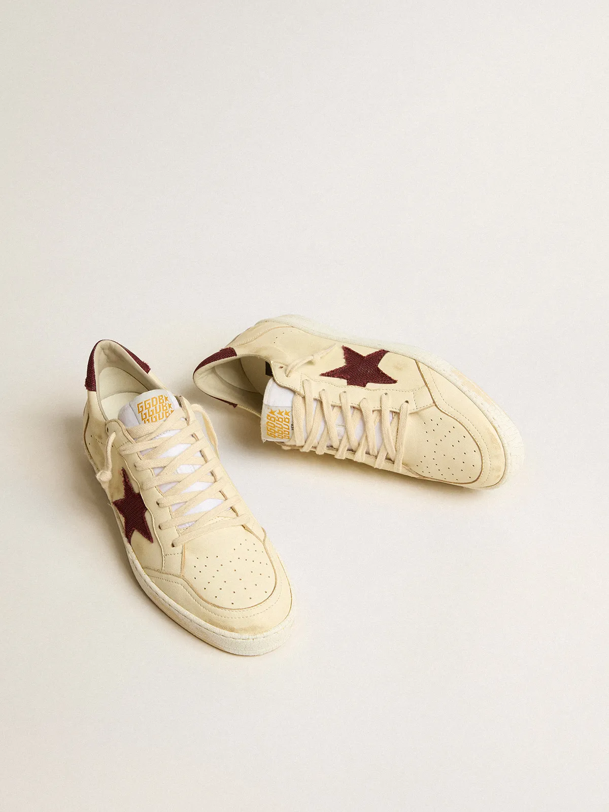 Ball Star in beige nappa with burgundy mesh star and heel tab