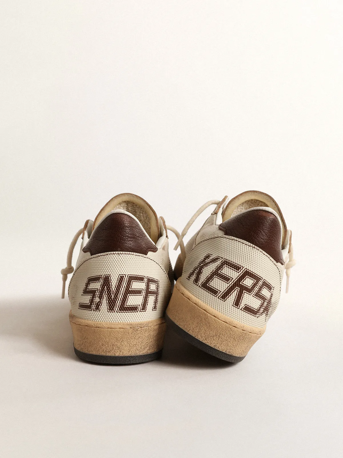 Ball Star LTD in ecru leather and white mesh with brown star