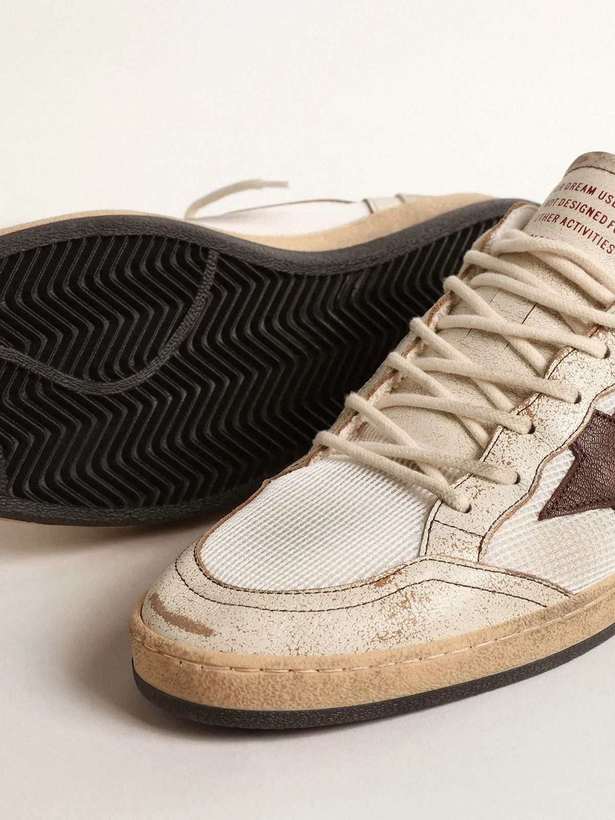 Ball Star LTD in ecru leather and white mesh with brown star