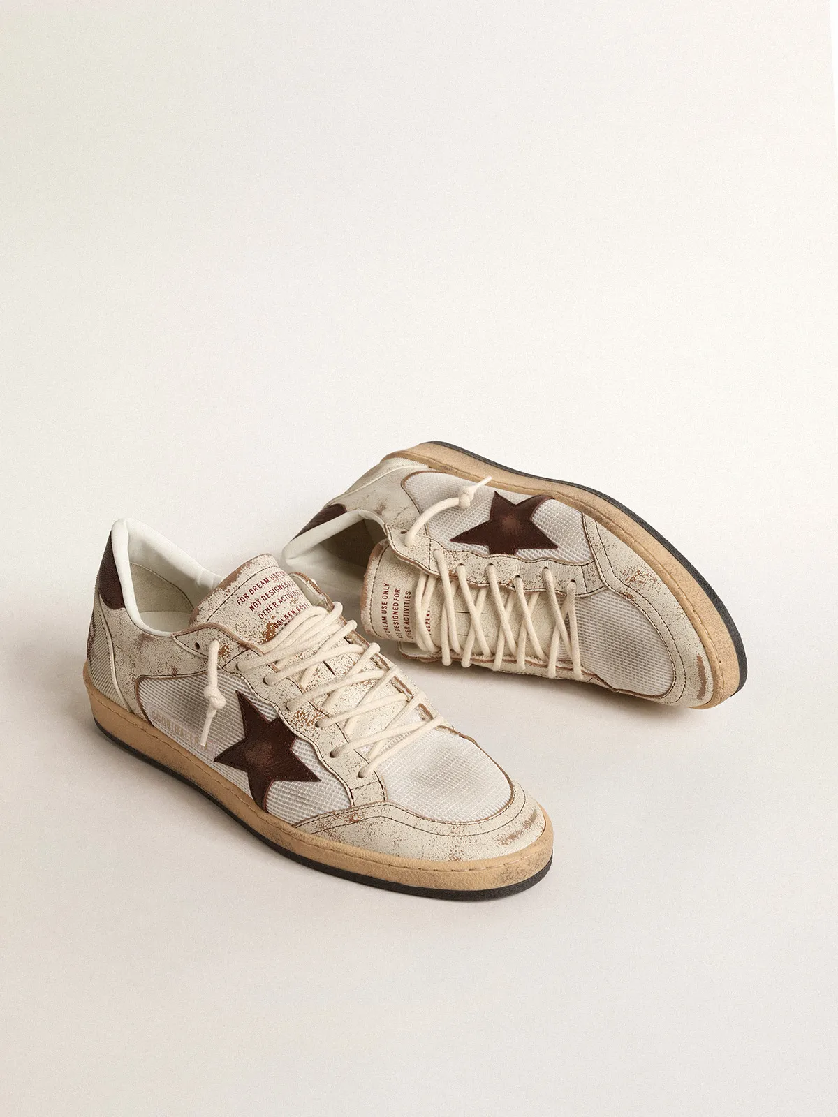 Ball Star LTD in ecru leather and white mesh with brown star