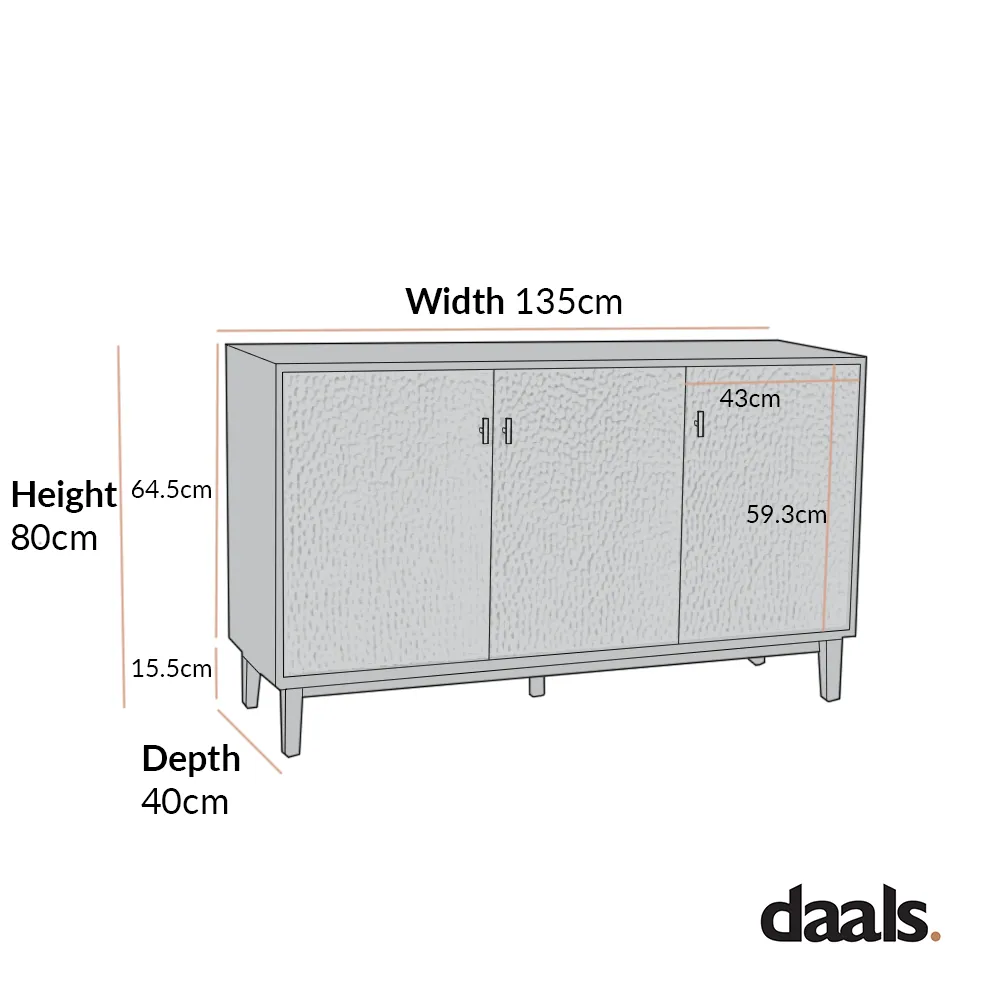 Bianca Chip Carved 3 Door Sideboard, Sand Beige & Ivory