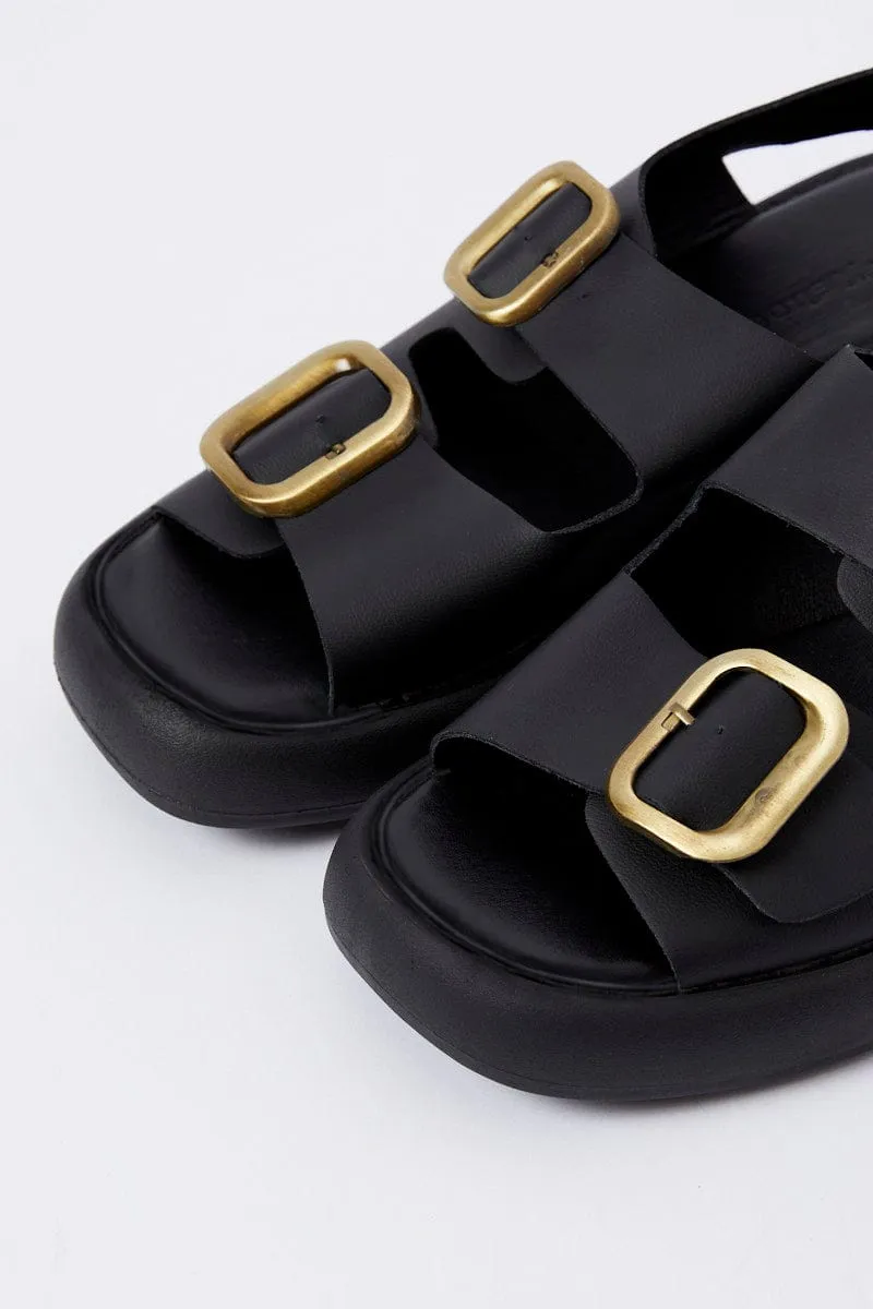 Black Buckle Decor Slingback Sport Sandals