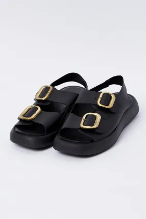 Black Buckle Decor Slingback Sport Sandals