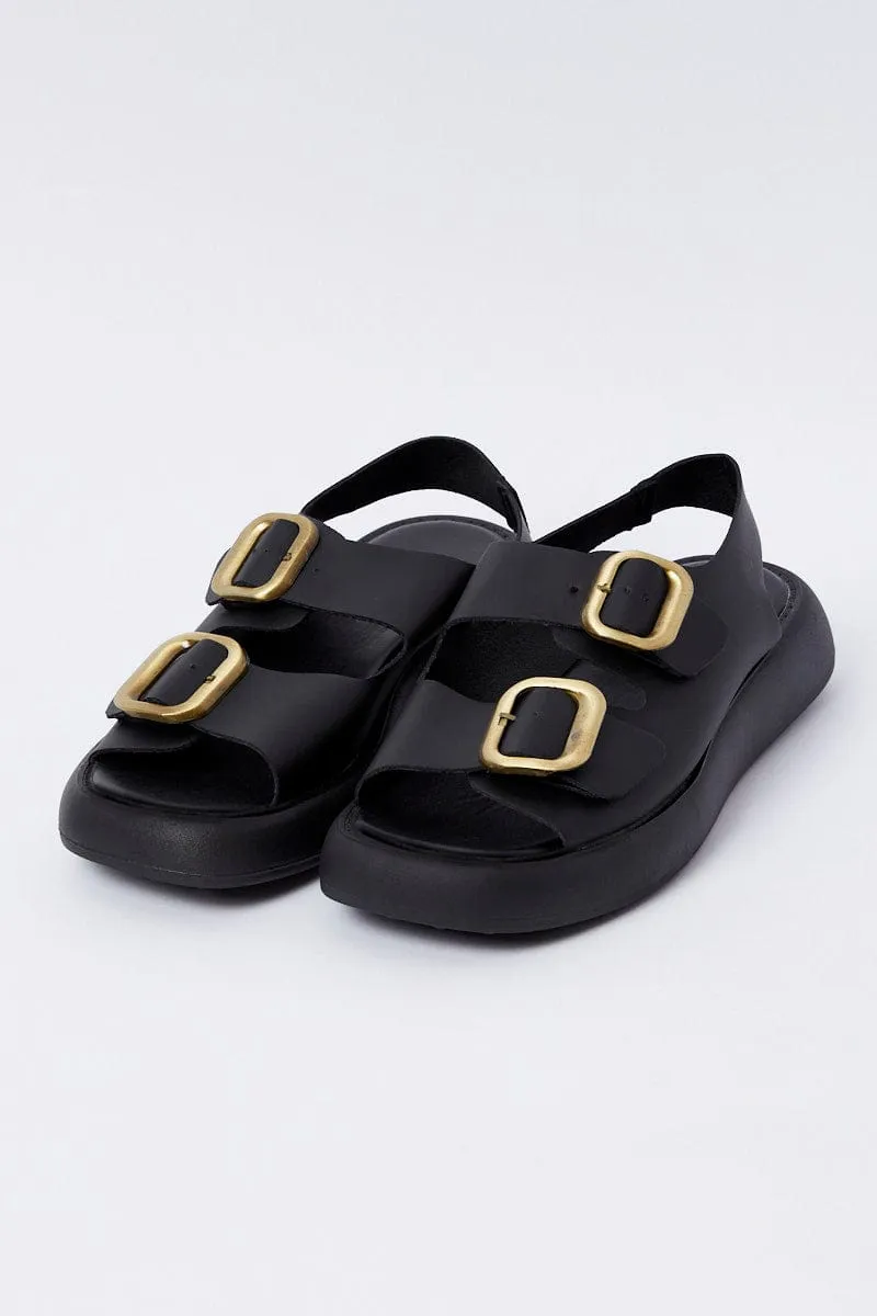 Black Buckle Decor Slingback Sport Sandals