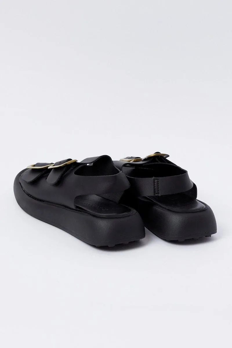 Black Buckle Decor Slingback Sport Sandals