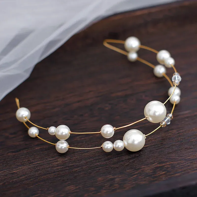 Bridal Sweet Headband Headpieces Banquet Pearls Headdress Simple Chain Hair Vine For Banquet Wedding Masquerade Hair Jewelry