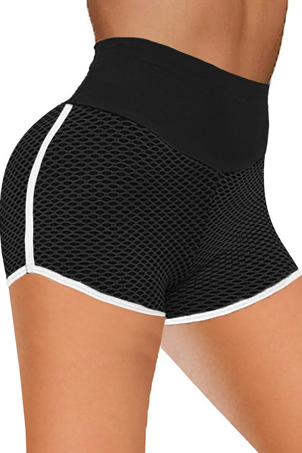 Butt Lifting  Honeycomb Contrast Stripes Yoga Shorts
