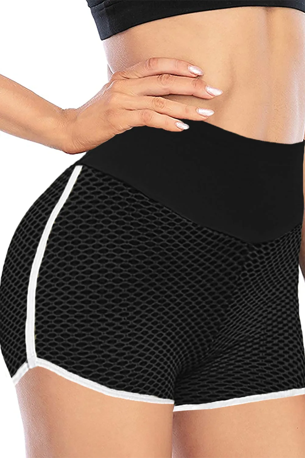 Butt Lifting  Honeycomb Contrast Stripes Yoga Shorts