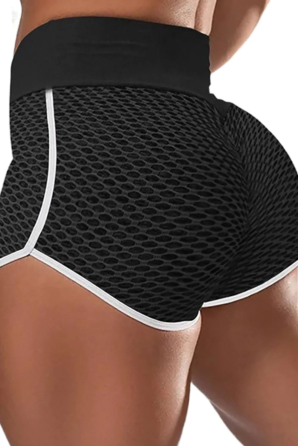 Butt Lifting  Honeycomb Contrast Stripes Yoga Shorts