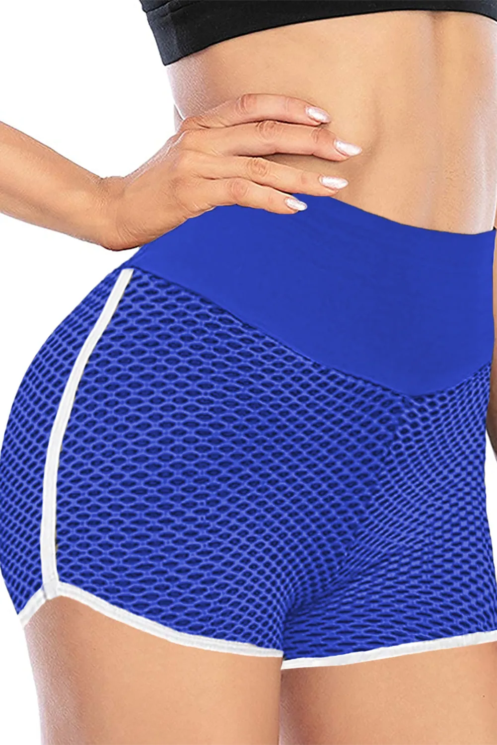 Butt Lifting  Honeycomb Contrast Stripes Yoga Shorts