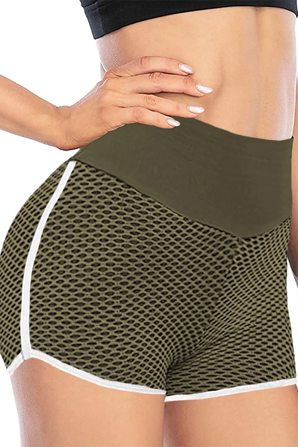 Butt Lifting  Honeycomb Contrast Stripes Yoga Shorts