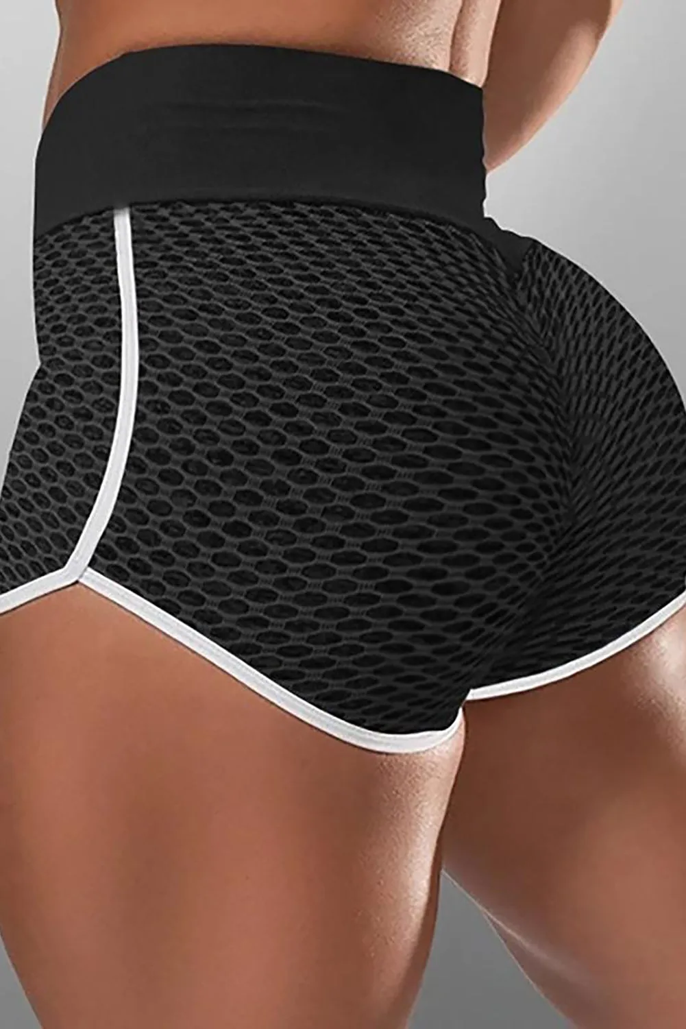 Butt Lifting  Honeycomb Contrast Stripes Yoga Shorts